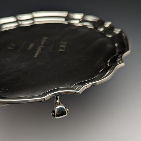 英国アンティーク シルバープレート製カードトレイ 直径25.5cm 475g